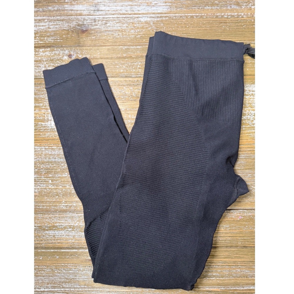 Zensah Leggings Women L-XL Black Running Tights Made in Italy Ribbed
